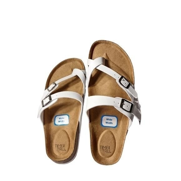 Time and Tru White Sandals Women's 8‎ Wide Width Cork Footbed Buckle Comfort - Picture 7 of 15